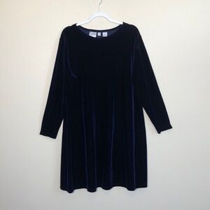 JACQUELINE FERRAR Vintage Women's 14 Navy‎ Blue Velvet Long Sleeve Shift Dress